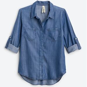 Liverpool Sandi Chambray Relaxed Button Down Top - XS